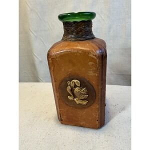 Vintage Italian Leather Wrapped Glass Decanter Knight Shield Bar‎ Bottle